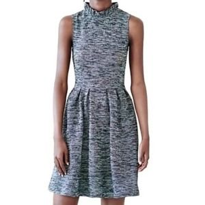 Ganni Heathered Black & White Sleeveless Fit-and-Flare Dress